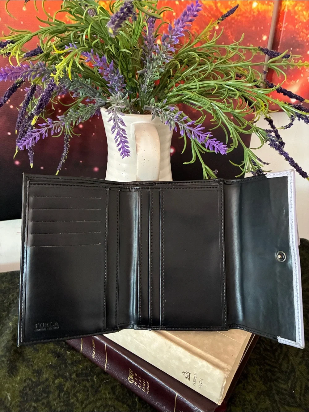 Vintage Furla Leather Lavender Stripe Wallet
